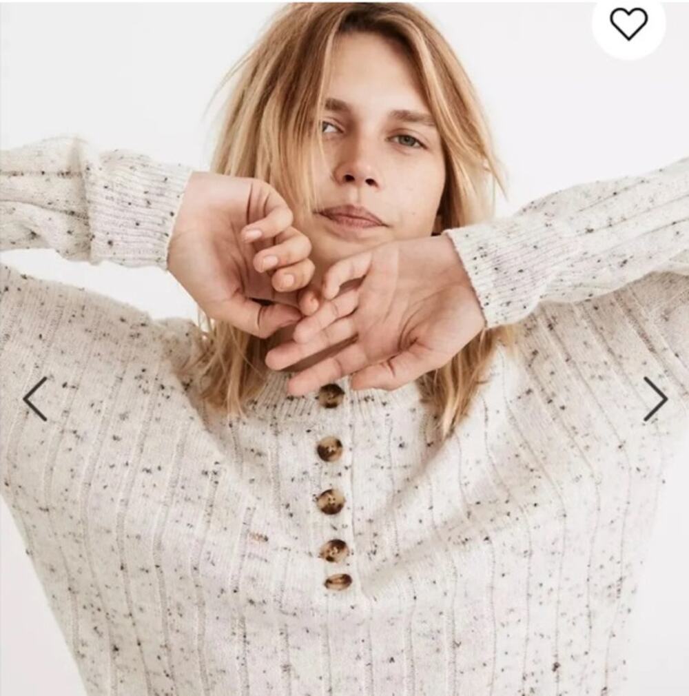 Madewell Donegal Bowden Henley Sweater Coziest Yarn Wide Ribbed Snow Size M